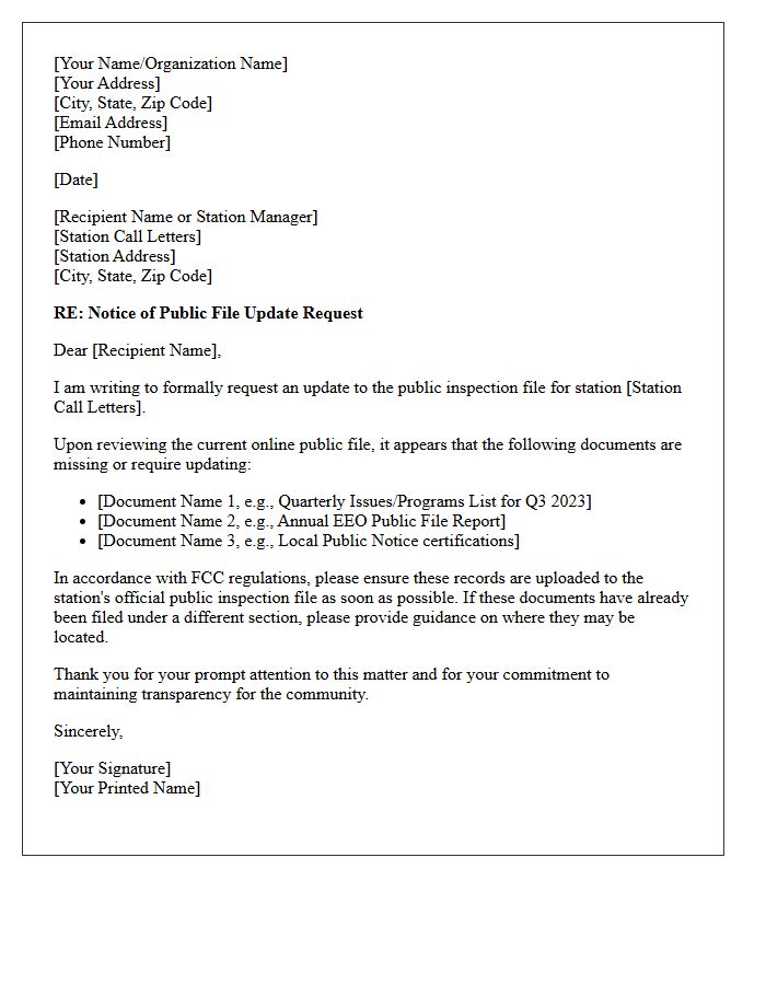 Notice of Public File Update Request Letter