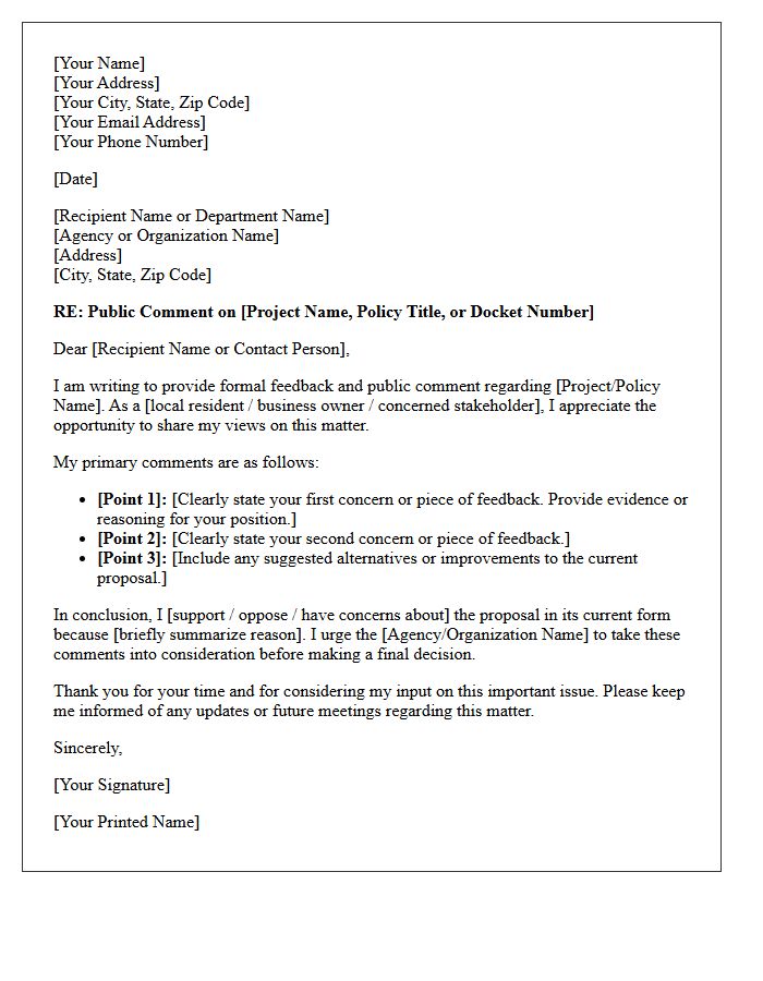 Public Comment and Feedback Submission Letter