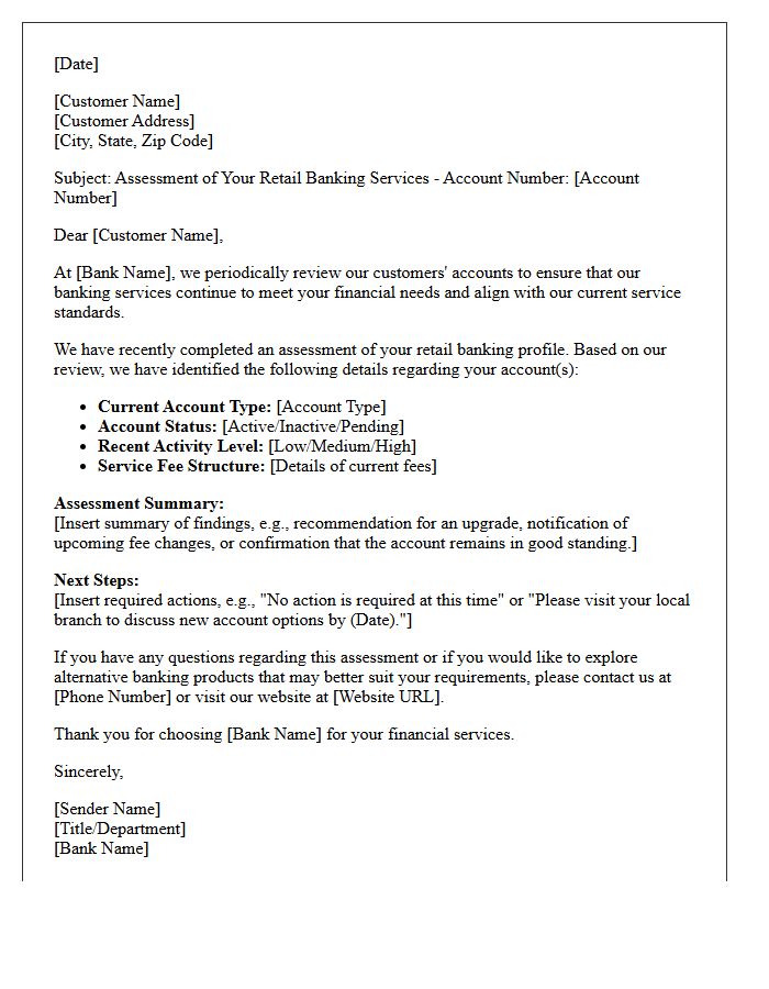 Retail Banking Services Assessment Letter