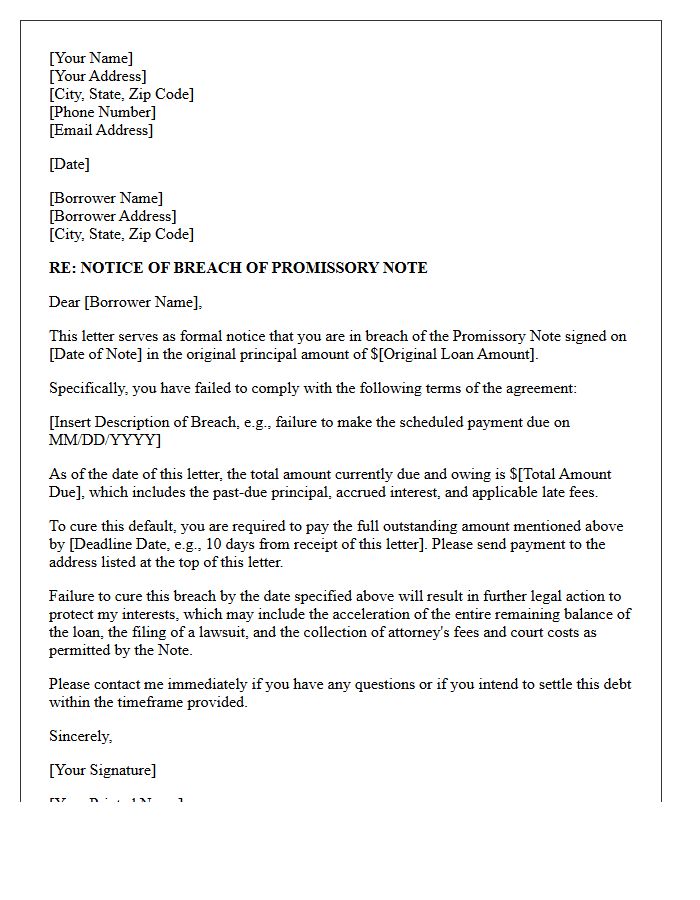 Breach Of Promissory Note Letter