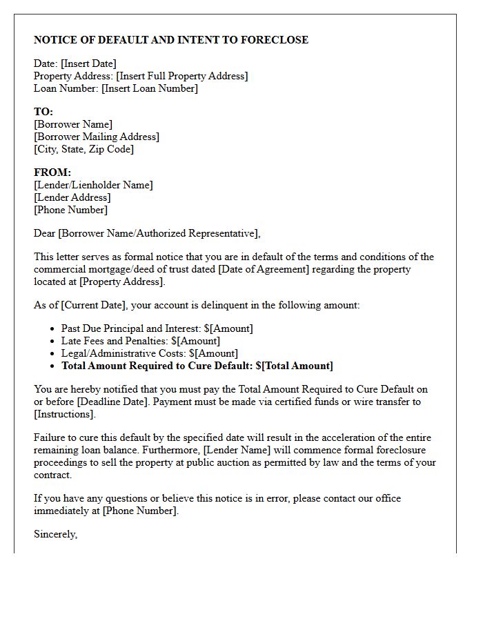 Commercial Property Foreclosure Letter