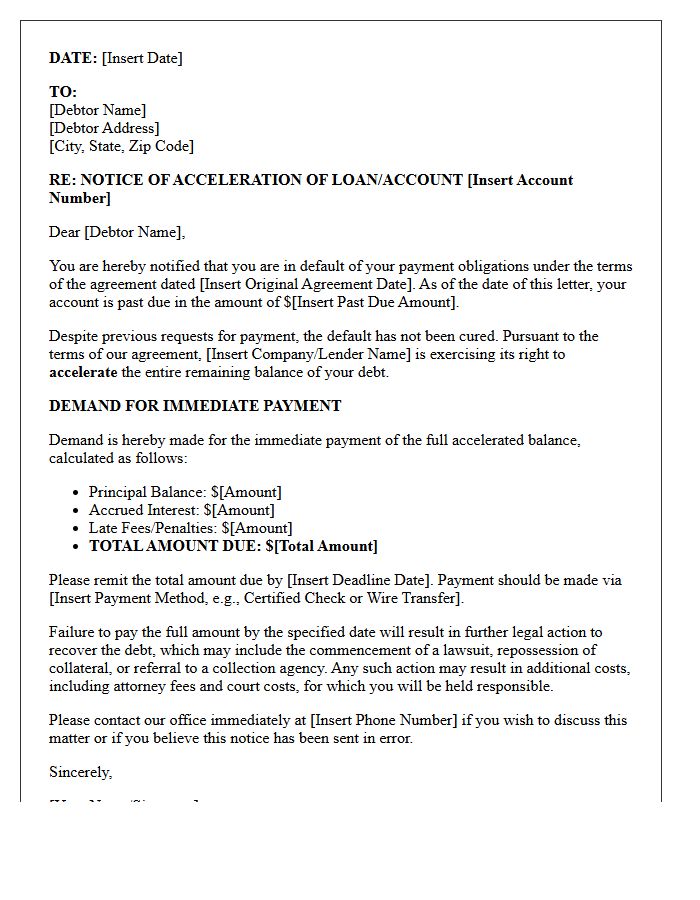 Delinquent Payment Acceleration Letter