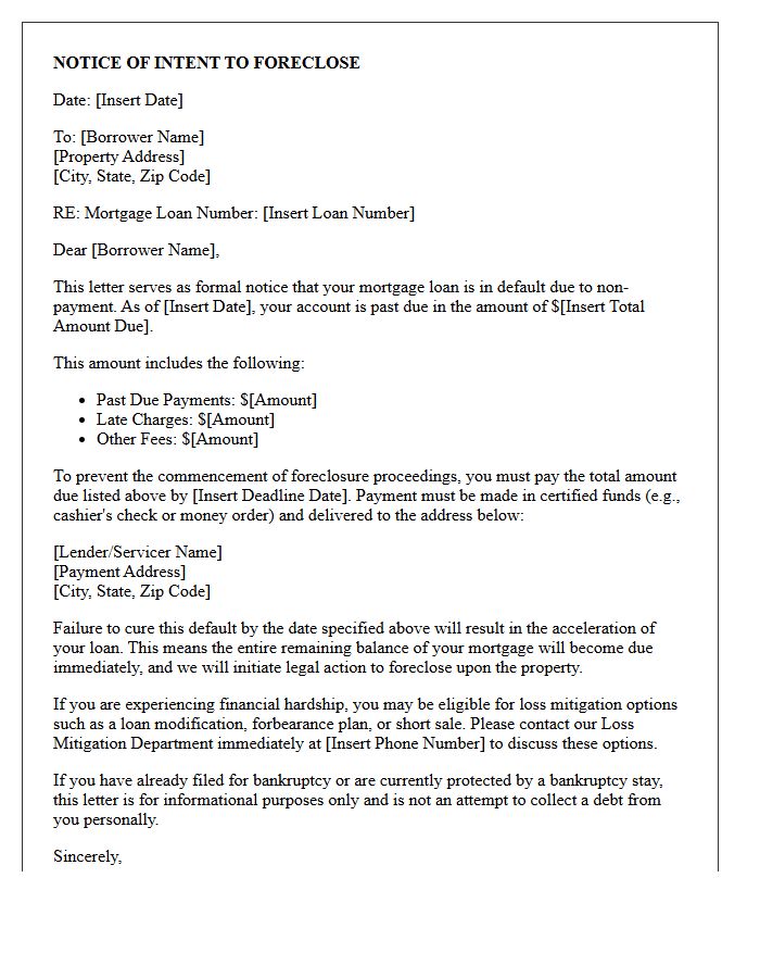 Notice Of Intent To Foreclose Letter