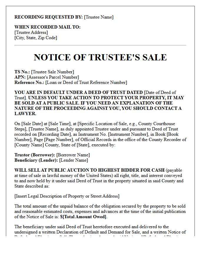 Notice Of Trustee Sale Letter