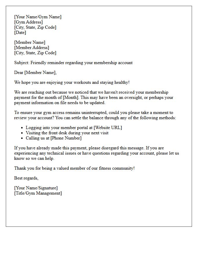 Friendly Inquiry Letter Regarding Missed Gym Membership Payment