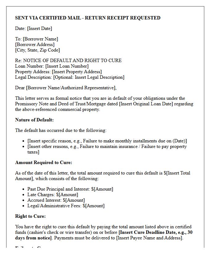Commercial Real Estate Loan Default Right To Cure Letter