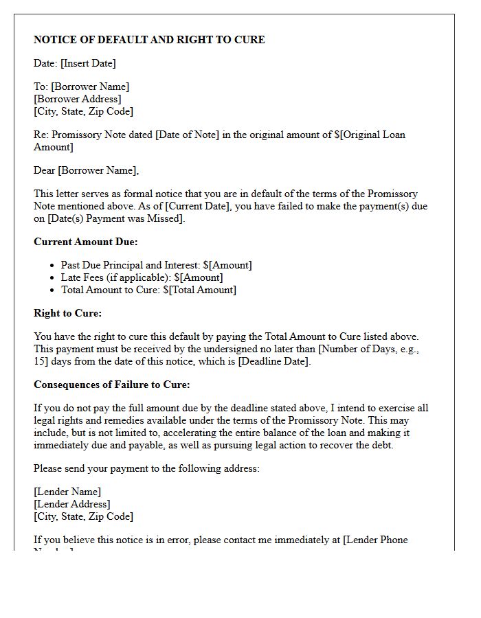 Personal Promissory Note Default Right To Cure Letter