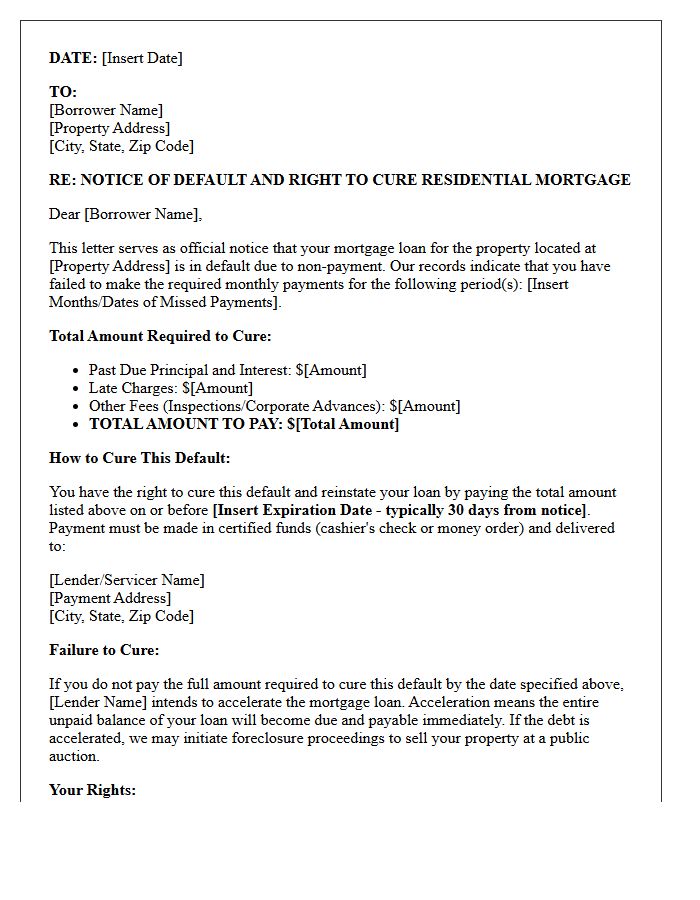 Residential Mortgage Delinquency Right To Cure Letter