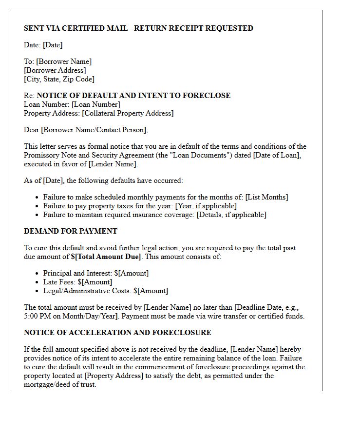 Commercial Loan Foreclosure Demand Letter