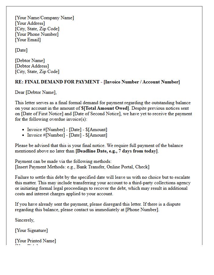 Final Demand for Payment Letter