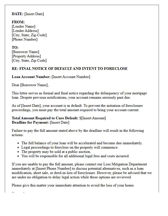 Final Warning Before Foreclosure Letter