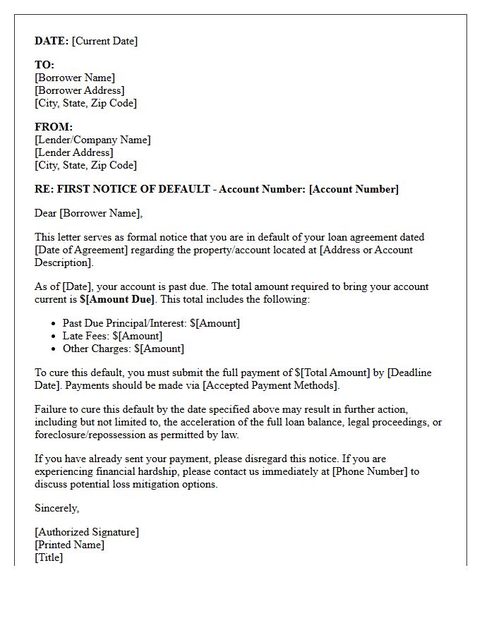 First Notice of Default Letter