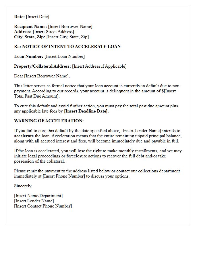 Loan Acceleration Warning Letter