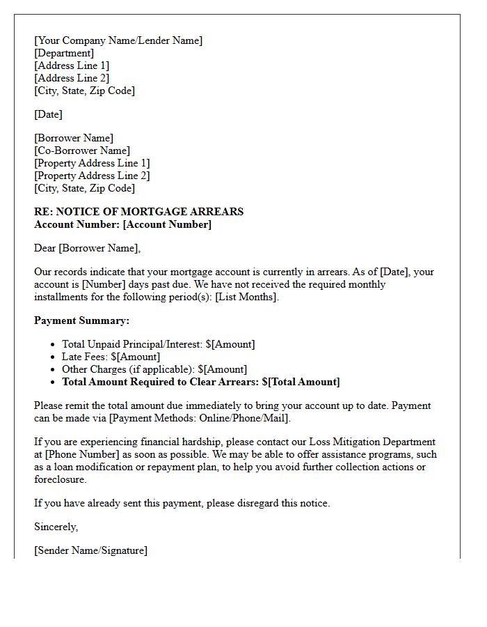 Mortgage Arrears Payment Demand Letter