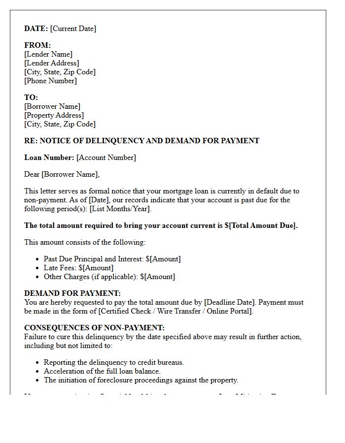 Mortgage Delinquency Demand Letter