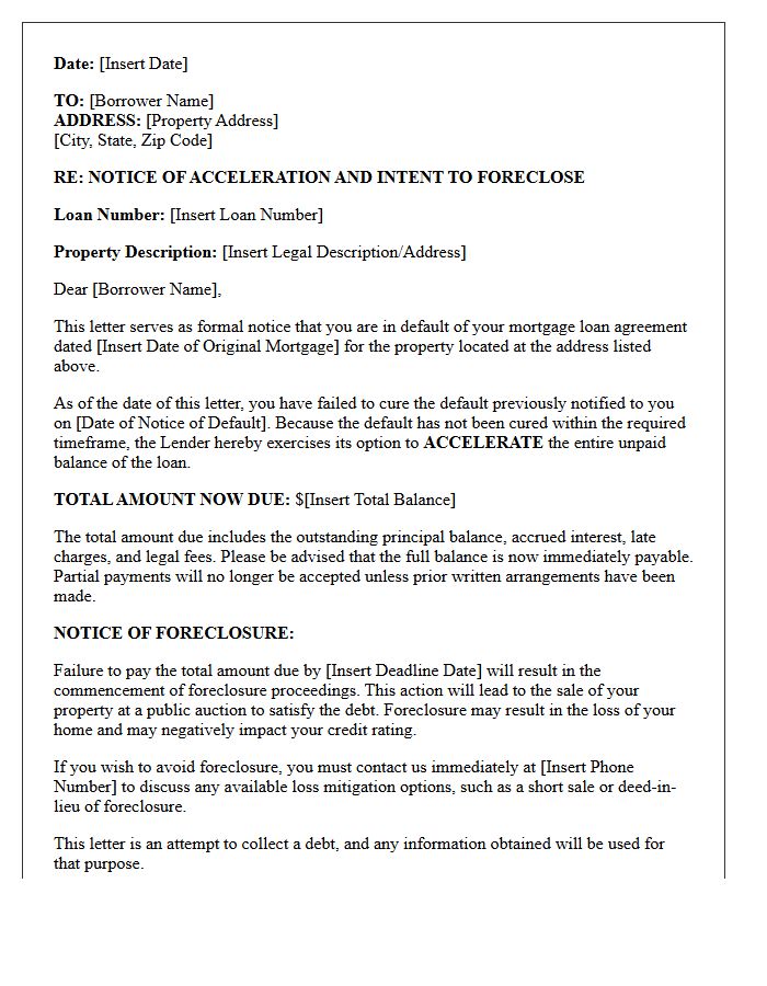 Notice of Acceleration and Foreclosure Letter