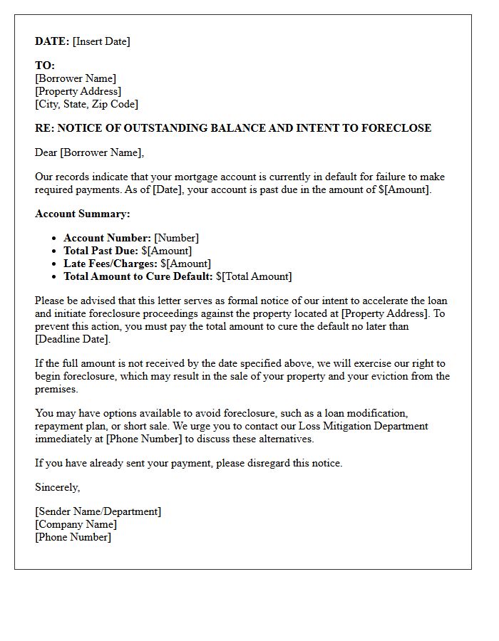 Outstanding Balance and Foreclosure Warning Letter