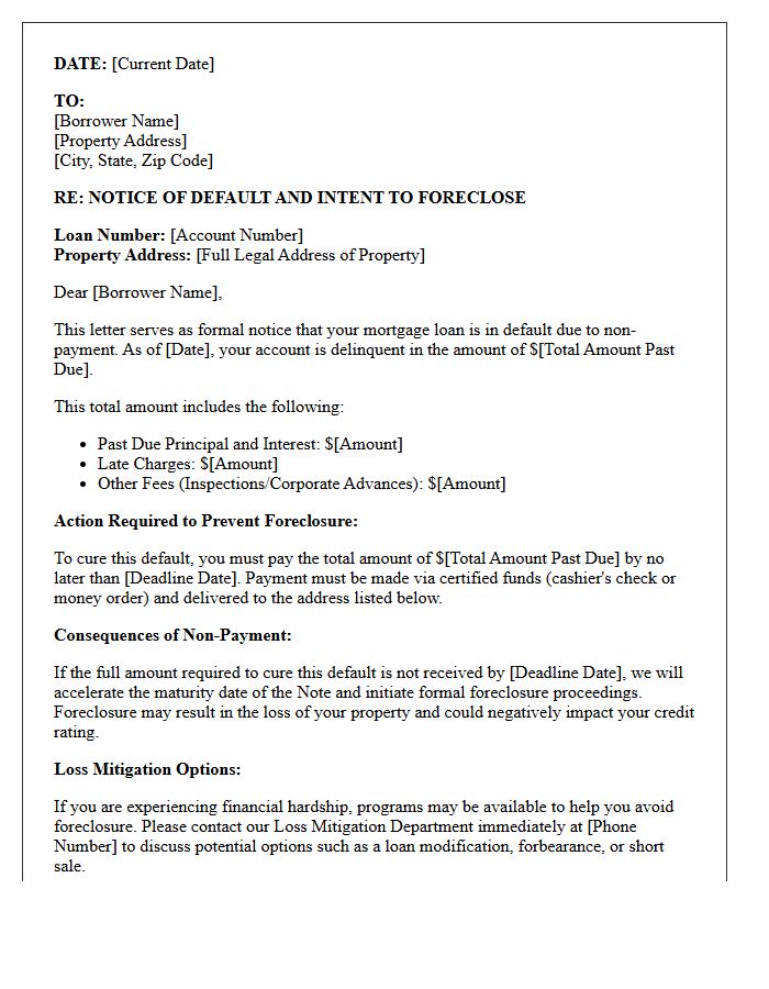 Pre-Foreclosure Payment Demand Letter