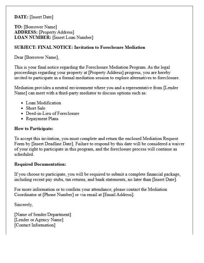 Final Foreclosure Mediation Program Invitation Letter