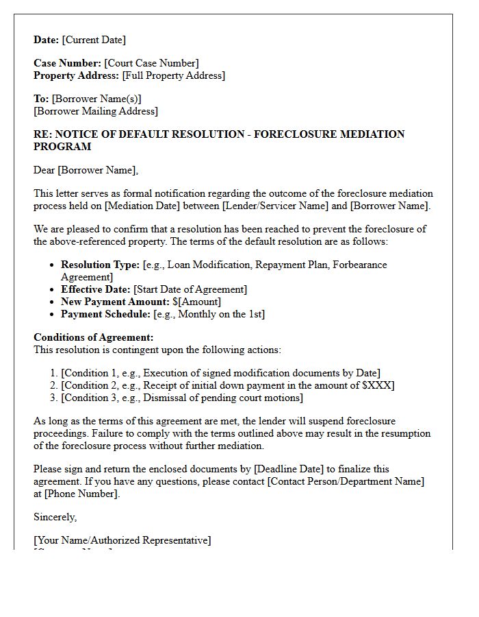 Foreclosure Mediation Program Default Resolution Letter