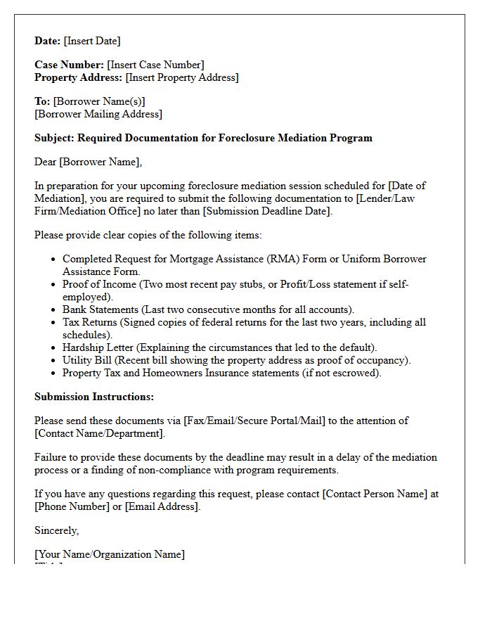Foreclosure Mediation Program Document Requirement Letter