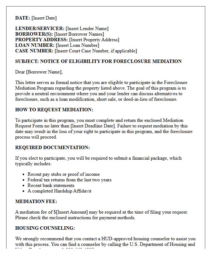Foreclosure Mediation Program Eligibility Notice Letter