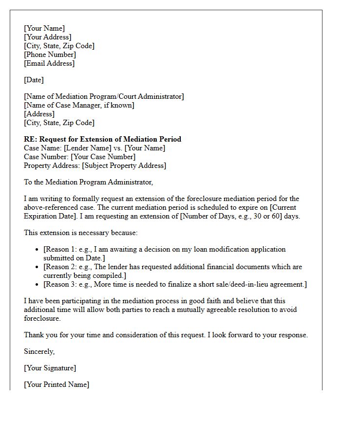 Foreclosure Mediation Program Extension Request Letter
