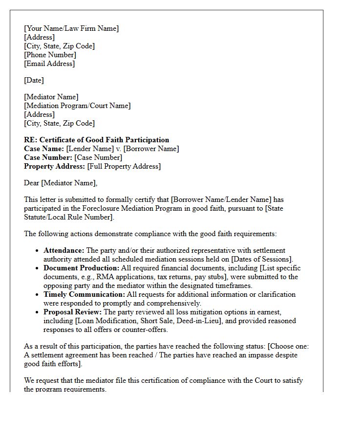 Foreclosure Mediation Program Good Faith Compliance Letter