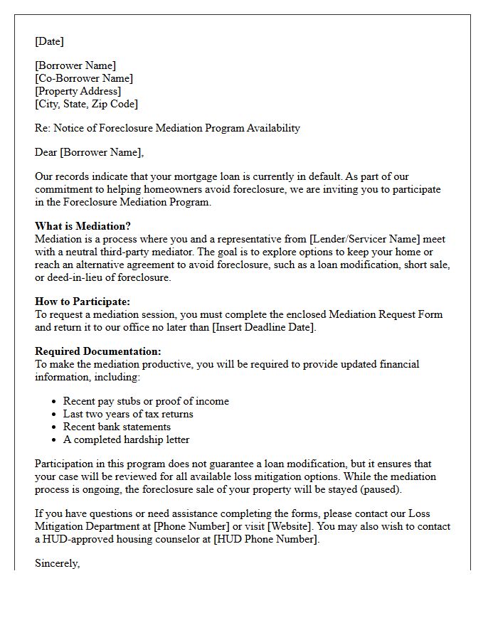 Initial Foreclosure Mediation Program Invitation Letter