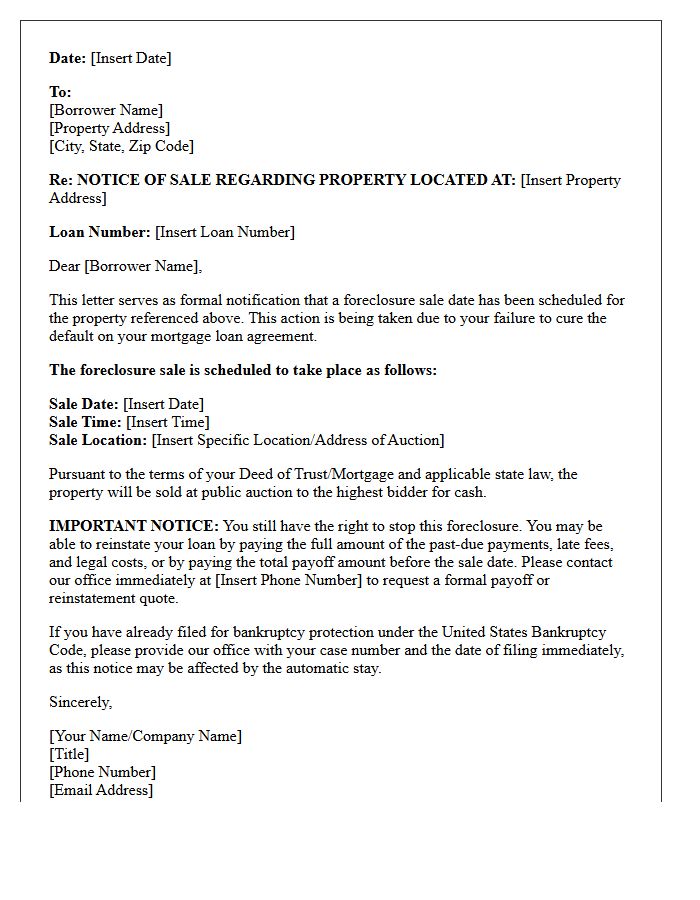 Initial Notice of Foreclosure Sale Date Letter