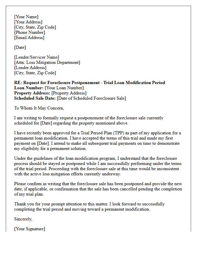 Loan Modification Trial Foreclosure Postponement Letter