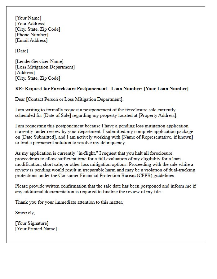 Loss Mitigation Review Foreclosure Postponement Letter