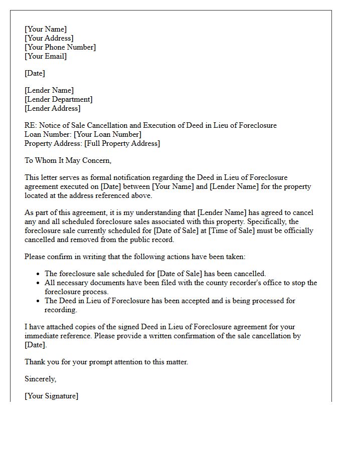 Deed in Lieu of Foreclosure Sale Cancellation Notification Letter