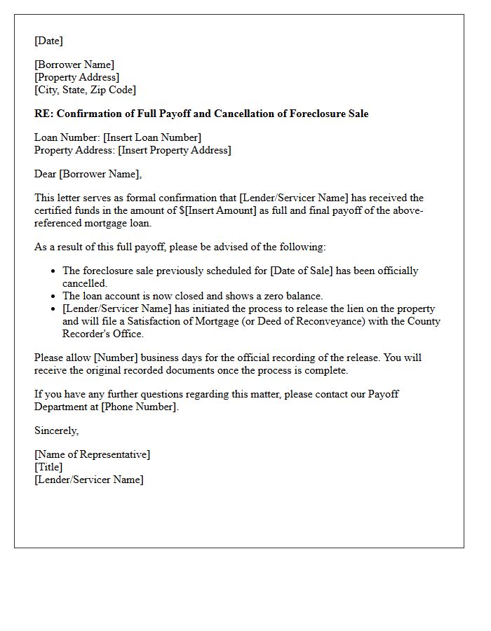 Full Payoff Foreclosure Sale Cancellation Confirmation Letter