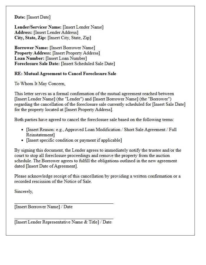 Mutual Agreement Foreclosure Sale Cancellation Letter