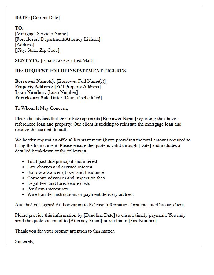Attorney Requested Foreclosure Reinstatement Quote Letter