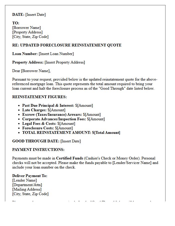Updated Foreclosure Reinstatement Quote Letter