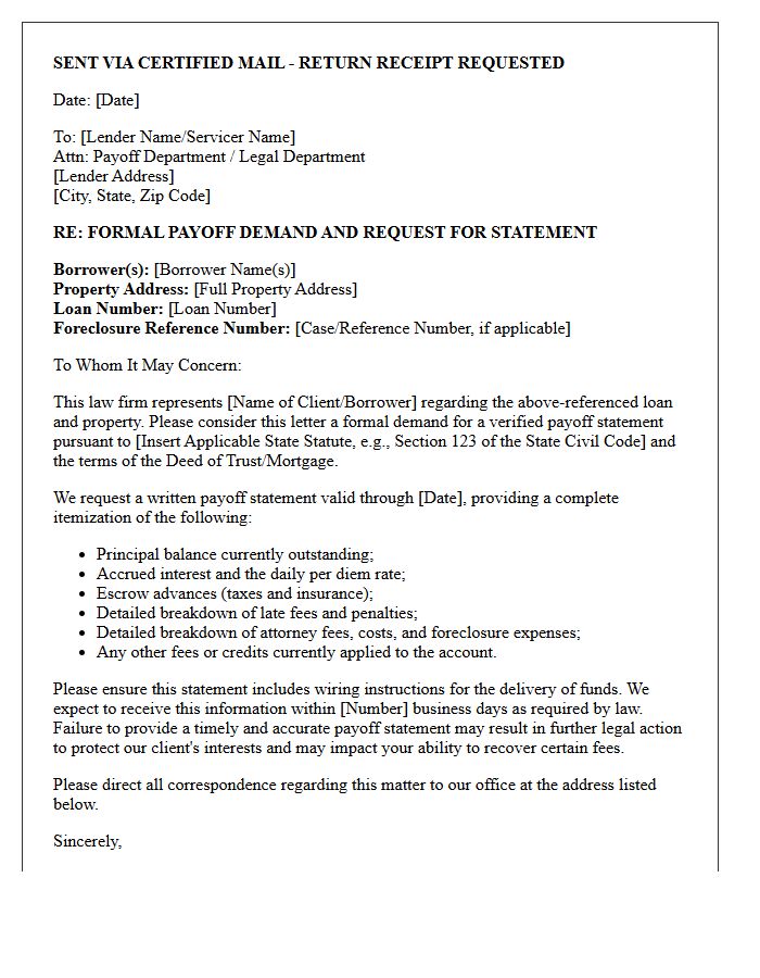 Attorney Drafted Foreclosure Payoff Demand Letter