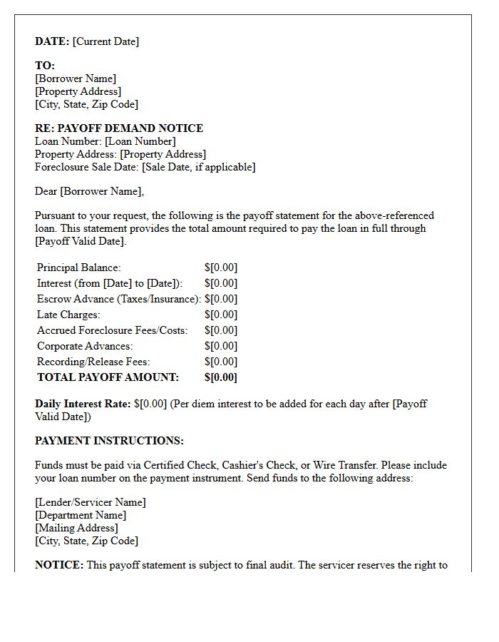 Default Servicing Foreclosure Payoff Demand Letter