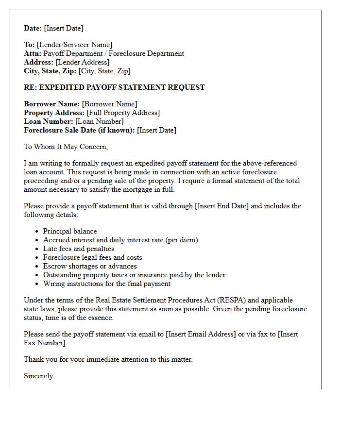 Expedited Foreclosure Payoff Demand Letter