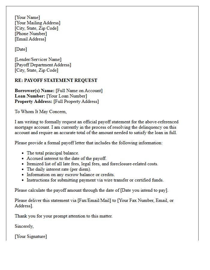 Pre-Foreclosure Payoff Demand Request Letter