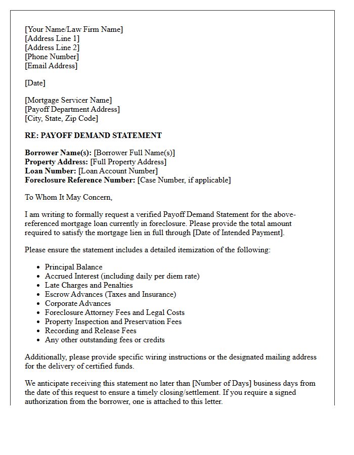 Residential Mortgage Foreclosure Payoff Demand Letter
