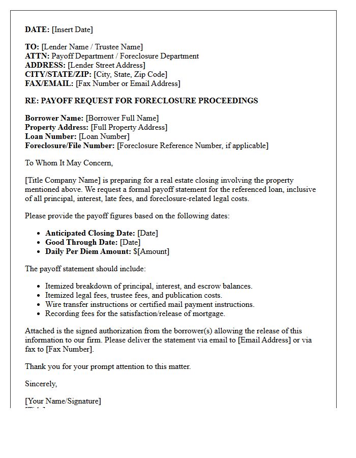Title Company Foreclosure Payoff Request Letter