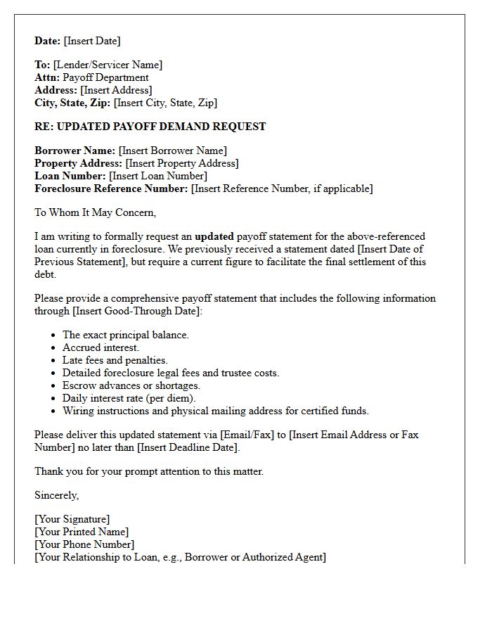 Updated Foreclosure Payoff Demand Letter