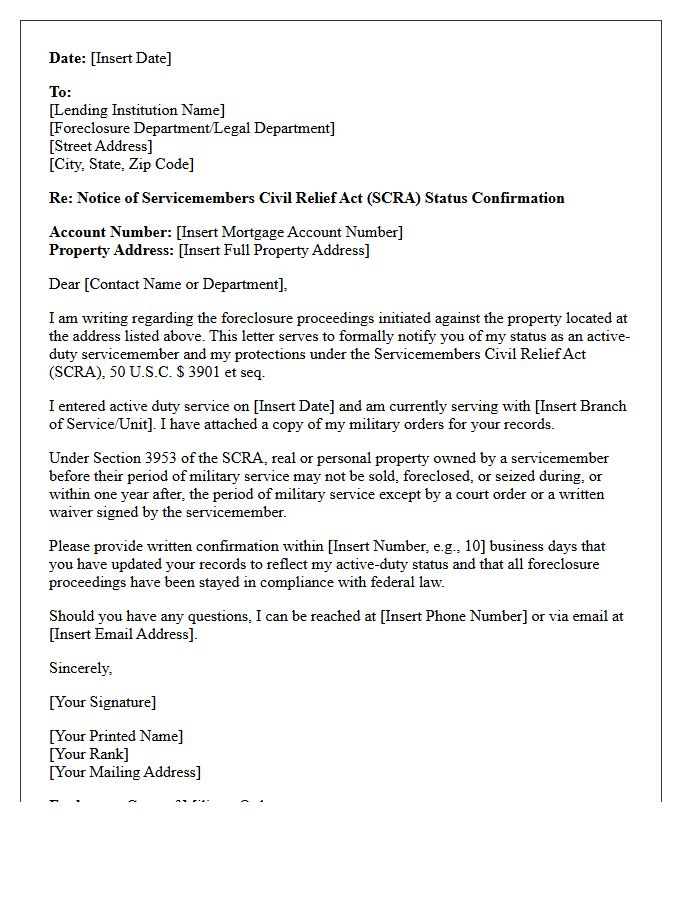 Bank Foreclosure SCRA Status Confirmation Letter