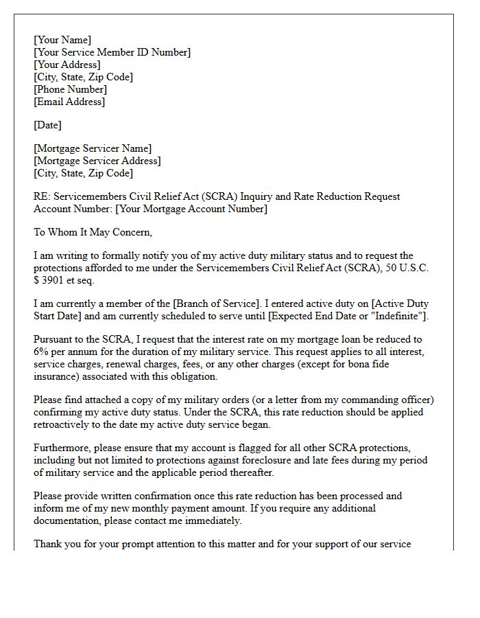 Mortgage Servicing SCRA Inquiry Letter