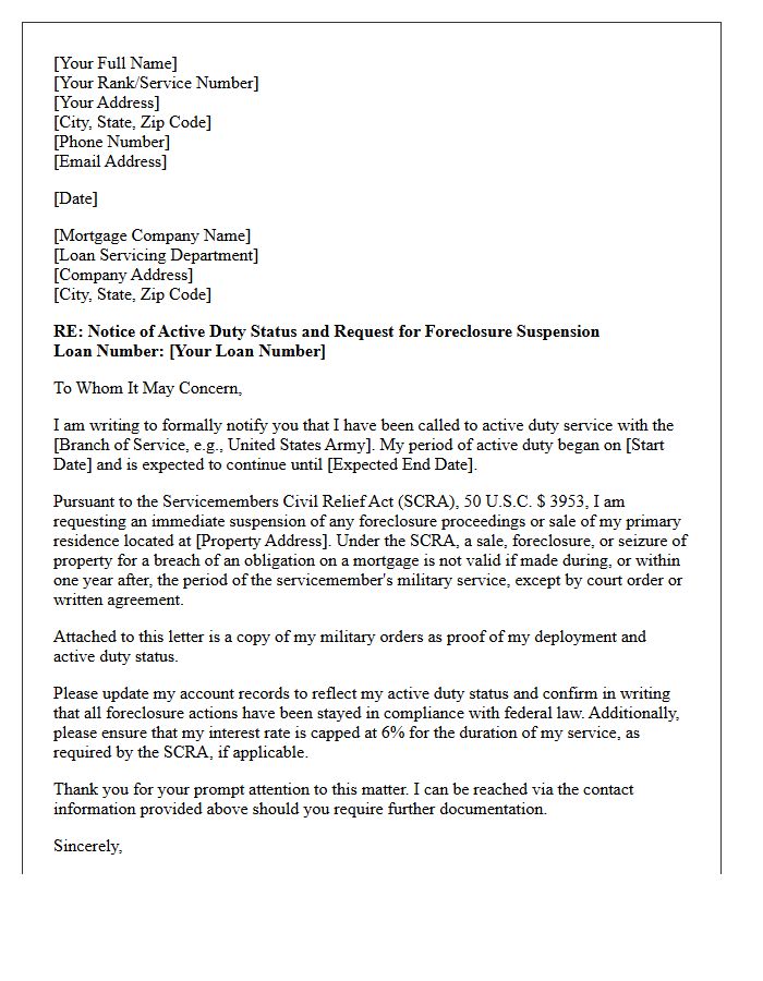 Notice Of Deployment Foreclosure Suspension Letter