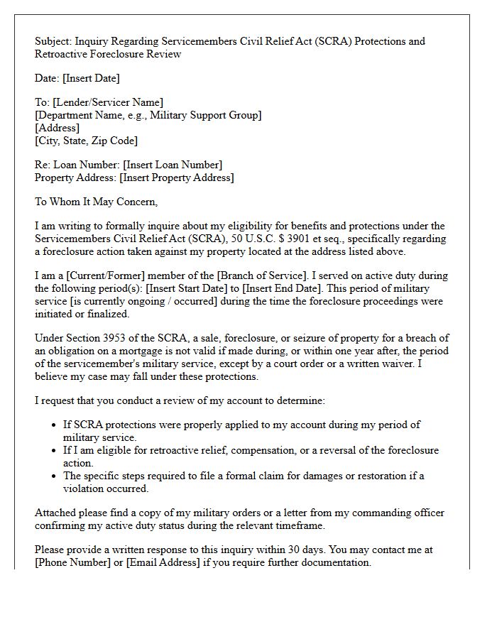 SCRA Benefit Retroactive Foreclosure Inquiry Letter