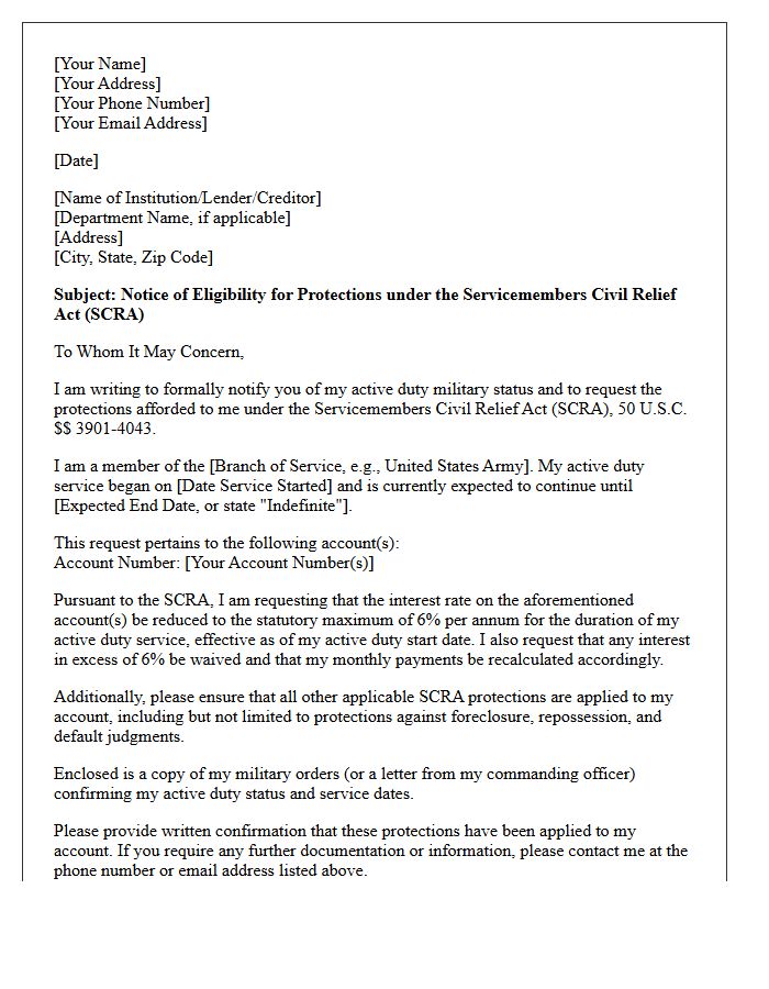 SCRA Protection Eligibility Verification Letter