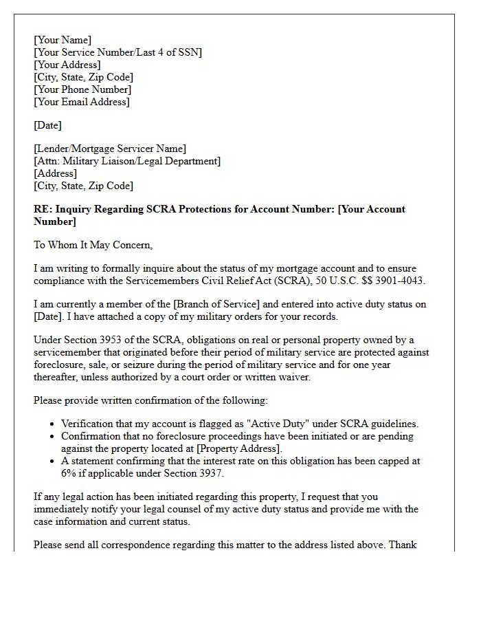 Servicemembers Civil Relief Act Foreclosure Inquiry Letter